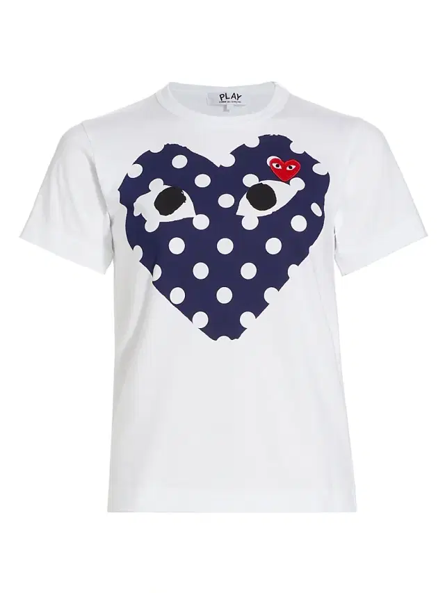 Women's Polka Dot Heart-Print Cotton Jersey T-Shirt - White