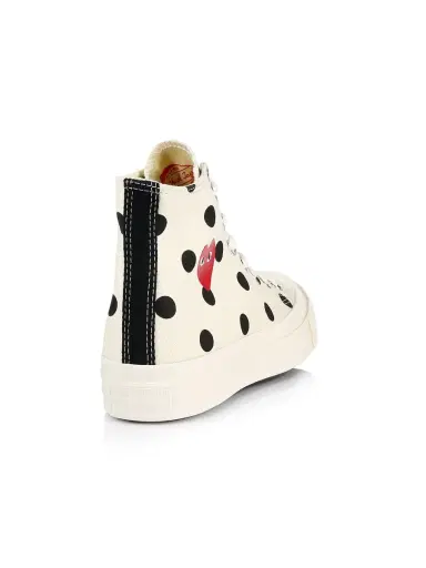 Comme des Garçons PLAY Unisex CdG PLAY x Converse Men's Chuck Taylor All Star Polka Dot High-Top Sneakers - White | Thumbnail 2 Comme des Garçons PLAY Unisex CdG PLAY x Converse Men's Chuck Taylor All Star Polka Dot High-Top Sneakers - White | Thumbnail 2