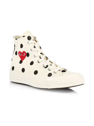 Comme des Garçons PLAY Unisex CdG PLAY x Converse Men's Chuck Taylor All Star Polka Dot High-Top Sneakers - White | Thumbnail 1 Comme des Garçons PLAY Unisex CdG PLAY x Converse Men's Chuck Taylor All Star Polka Dot High-Top Sneakers - White | Thumbnail 1