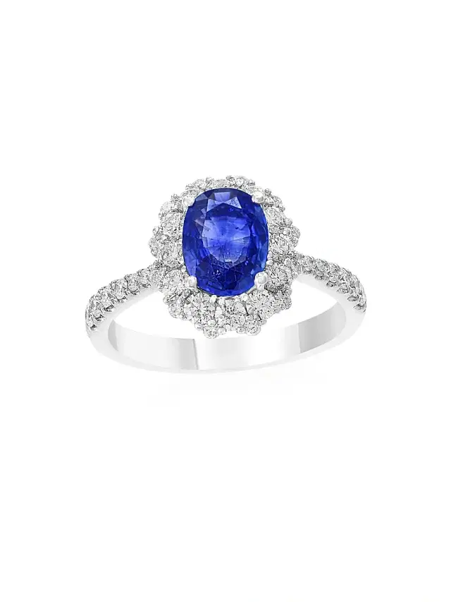 Women's 18K White Gold, Blue Sapphire & 0.81 TCW Diamond Halo Ring - White Gold
