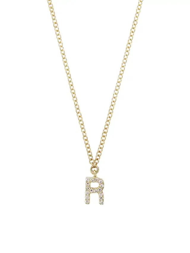Women's 14K Yellow Gold & 0.03 TCW Diamond Initial Pendant Necklace - Initial R