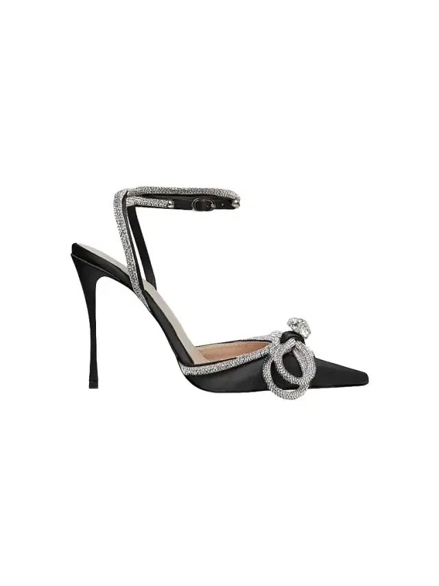 MACH & MACH Women's Double Bow 0MM Silk Satin Pumps - Black
