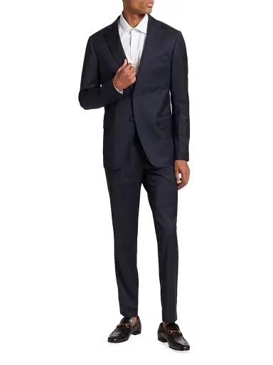 Saks Fifth Avenue Men's COLLECTION Plaid Single-Breasted Slim-Fit Suit - Navy Blazer - Size 48 | Thumbnail 2 Saks Fifth Avenue Men's COLLECTION Plaid Single-Breasted Slim-Fit Suit - Navy Blazer - Size 48 | Thumbnail 2