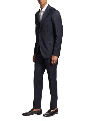 Saks Fifth Avenue Men's COLLECTION Plaid Single-Breasted Slim-Fit Suit - Navy Blazer - Size 48 | Thumbnail 4 Saks Fifth Avenue Men's COLLECTION Plaid Single-Breasted Slim-Fit Suit - Navy Blazer - Size 48 | Thumbnail 4