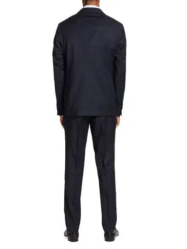 Saks Fifth Avenue Men's COLLECTION Plaid Single-Breasted Slim-Fit Suit - Navy Blazer - Size 48 | Thumbnail 5 Saks Fifth Avenue Men's COLLECTION Plaid Single-Breasted Slim-Fit Suit - Navy Blazer - Size 48 | Thumbnail 5