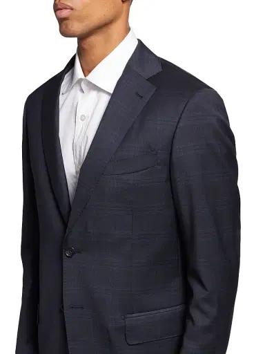 Saks Fifth Avenue Men's COLLECTION Plaid Single-Breasted Slim-Fit Suit - Navy Blazer - Size 48 | Thumbnail 6 Saks Fifth Avenue Men's COLLECTION Plaid Single-Breasted Slim-Fit Suit - Navy Blazer - Size 48 | Thumbnail 6