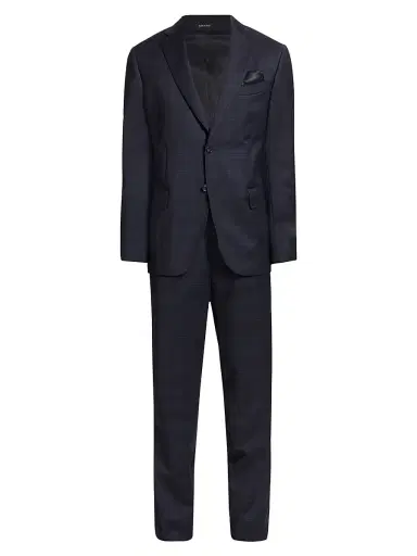 Saks Fifth Avenue Men's COLLECTION Plaid Single-Breasted Slim-Fit Suit - Navy Blazer - Size 48 | Thumbnail 1 Saks Fifth Avenue Men's COLLECTION Plaid Single-Breasted Slim-Fit Suit - Navy Blazer - Size 48 | Thumbnail 1