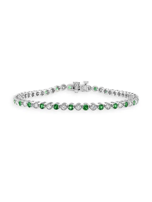 Women's 14K White Gold, Emerald & 2.20 TCW Diamond Tennis Bracelet - White Gold