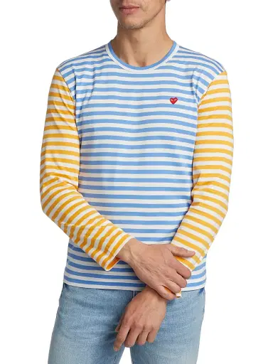 Comme des Garçons PLAY Men's Multicolor Striped Long-Sleeve Shirt - Blue Yellow - Size Large | Thumbnail 3