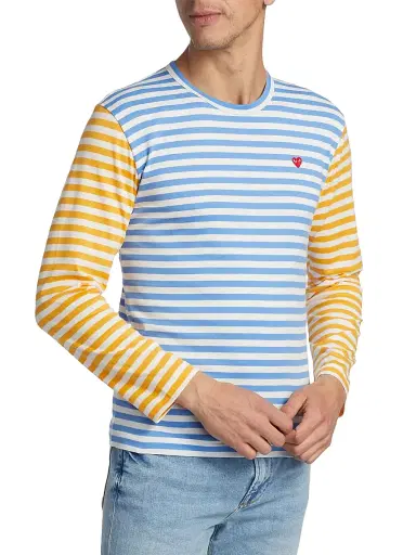 Comme des Garçons PLAY Men's Multicolor Striped Long-Sleeve Shirt - Blue Yellow - Size Large | Thumbnail 4