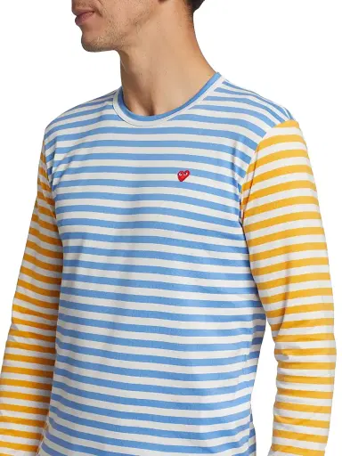 Comme des Garçons PLAY Men's Multicolor Striped Long-Sleeve Shirt - Blue Yellow - Size Large | Thumbnail 6