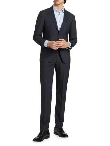 Saks Fifth Avenue Men's COLLECTION Plaid Wool Single-Breasted Suit - Navy - Size 48 | Thumbnail 2