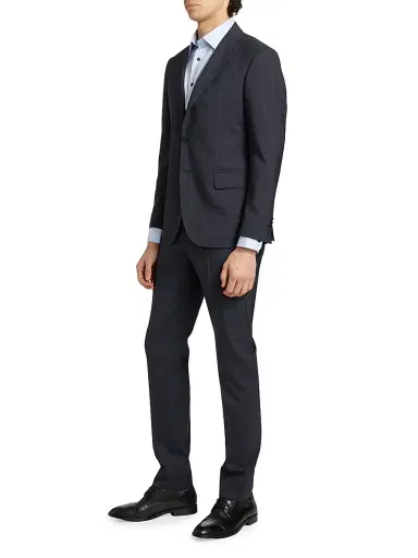 Saks Fifth Avenue Men's COLLECTION Plaid Wool Single-Breasted Suit - Navy - Size 48 | Thumbnail 4