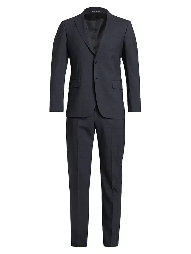 Men's COLLECTION Plaid Wool Single-Breasted Suit - Navy