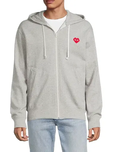 Comme des Garçons PLAY Men's Invader Heart Cotton Hoodie - Grey - Size XXL | Thumbnail 3