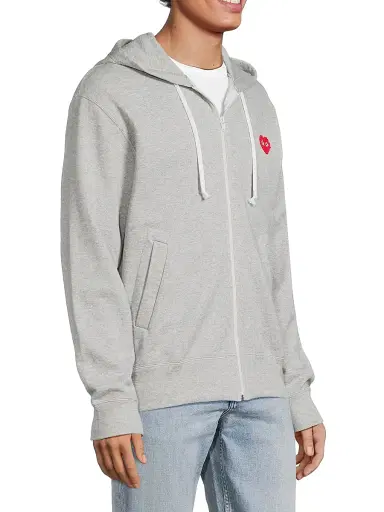 Comme des Garçons PLAY Men's Invader Heart Cotton Hoodie - Grey - Size XXL | Thumbnail 4