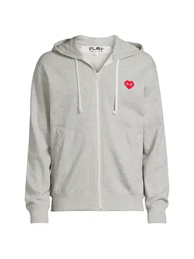 Comme des Garçons PLAY Men's Invader Heart Cotton Hoodie - Grey - Size XXL | Thumbnail 1