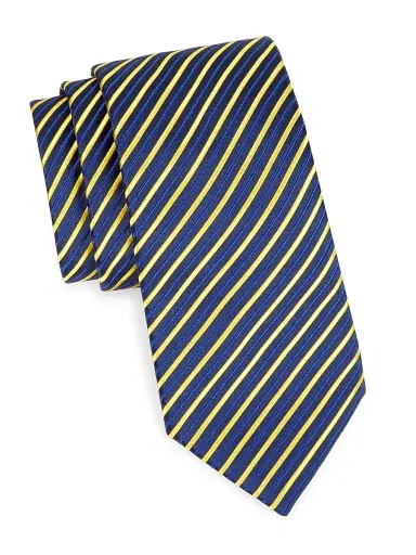 Charvet Men's Striped Silk Tie - Navy Yellow | Thumbnail 1 Charvet Men's Striped Silk Tie - Navy Yellow | Thumbnail 1