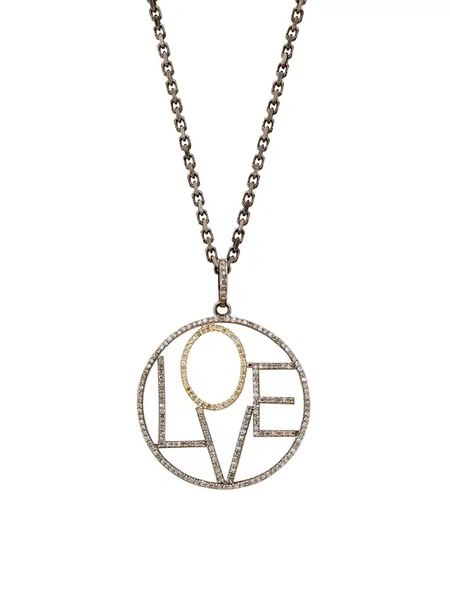 Women's Sterling Silver, 14K Yellow Gold, & Diamond "Love" Pendant Necklace