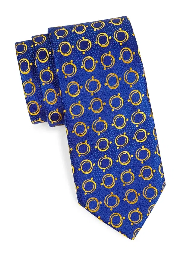 Men's Optical Wheel Silk Tie - Navy Yellow Men's Optical Wheel Silk Tie - Navy Yellow