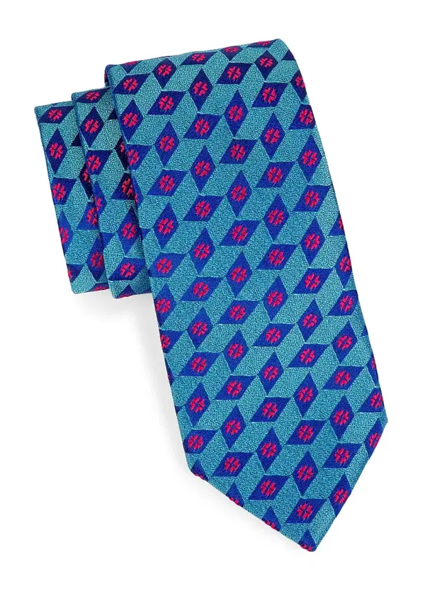 Charvet Men's Neat Window Silk Tie - Teal Blue