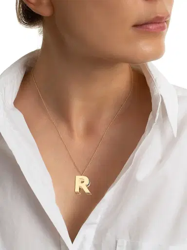 Charms Company Women's Initials 14K Yellow Gold & Sapphire 3D Pendant Necklace - Initial T | Thumbnail 2 Charms Company Women's Initials 14K Yellow Gold & Sapphire 3D Pendant Necklace - Initial T | Thumbnail 2