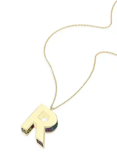 Charms Company Women's Initials 14K Yellow Gold & Sapphire 3D Pendant Necklace - Initial T | Thumbnail 3 Charms Company Women's Initials 14K Yellow Gold & Sapphire 3D Pendant Necklace - Initial T | Thumbnail 3