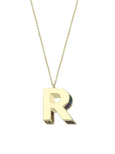 Charms Company Women's Initials 14K Yellow Gold & Sapphire 3D Pendant Necklace - Initial T | Thumbnail 1 Charms Company Women's Initials 14K Yellow Gold & Sapphire 3D Pendant Necklace - Initial T | Thumbnail 1