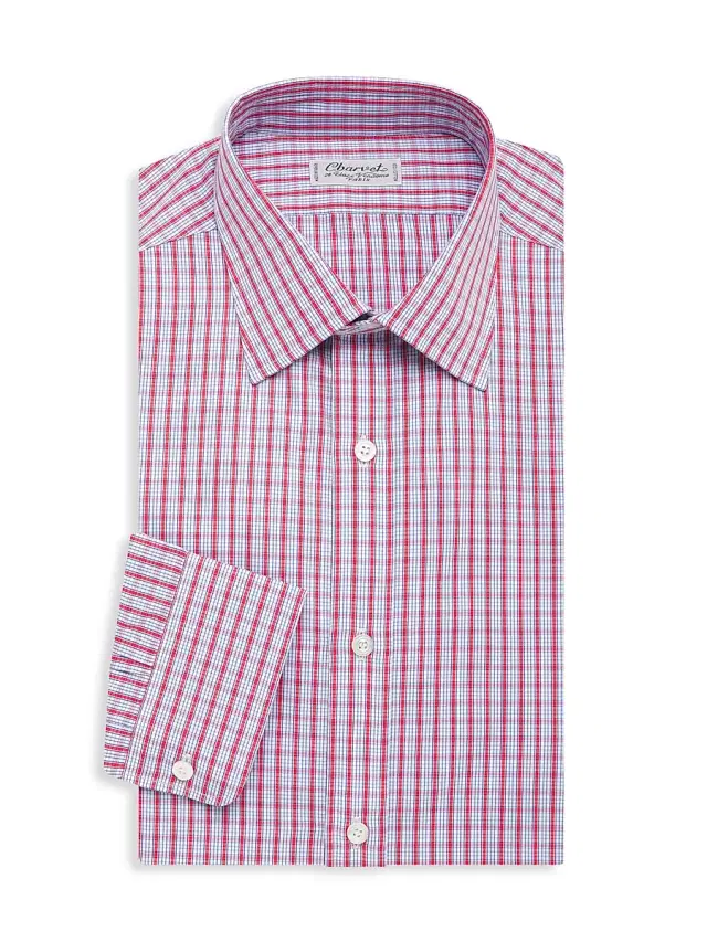 Men's Windowpane Check Dress Shirt - White Red Blue