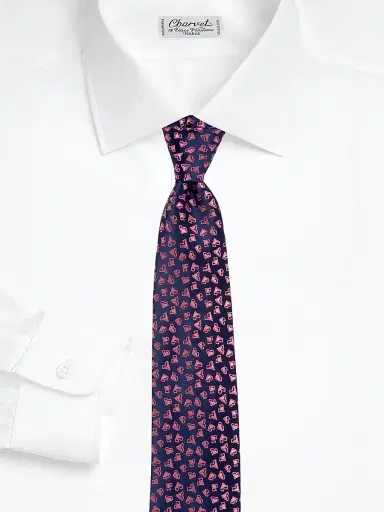 Charvet Men's Neat V Silk Tie - Navy Pink | Thumbnail 2 Charvet Men's Neat V Silk Tie - Navy Pink | Thumbnail 2