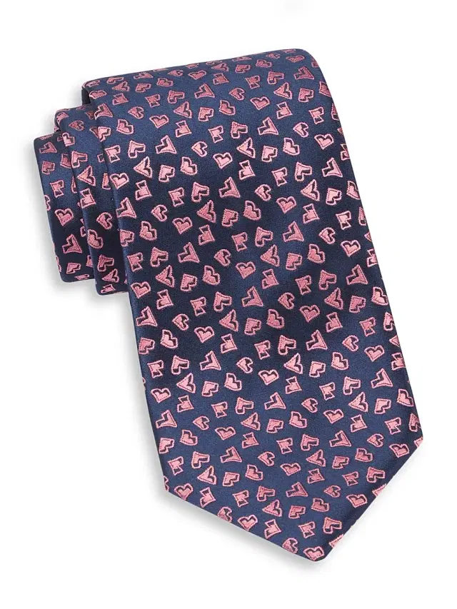 Men's Neat V Silk Tie - Navy Pink Men's Neat V Silk Tie - Navy Pink