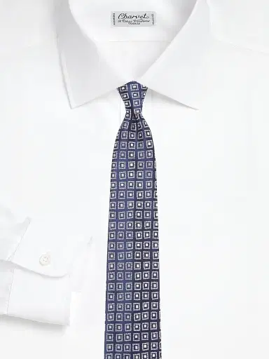 Charvet Men's Geobean Woven Silk Tie - Navy White | Thumbnail 2 Charvet Men's Geobean Woven Silk Tie - Navy White | Thumbnail 2