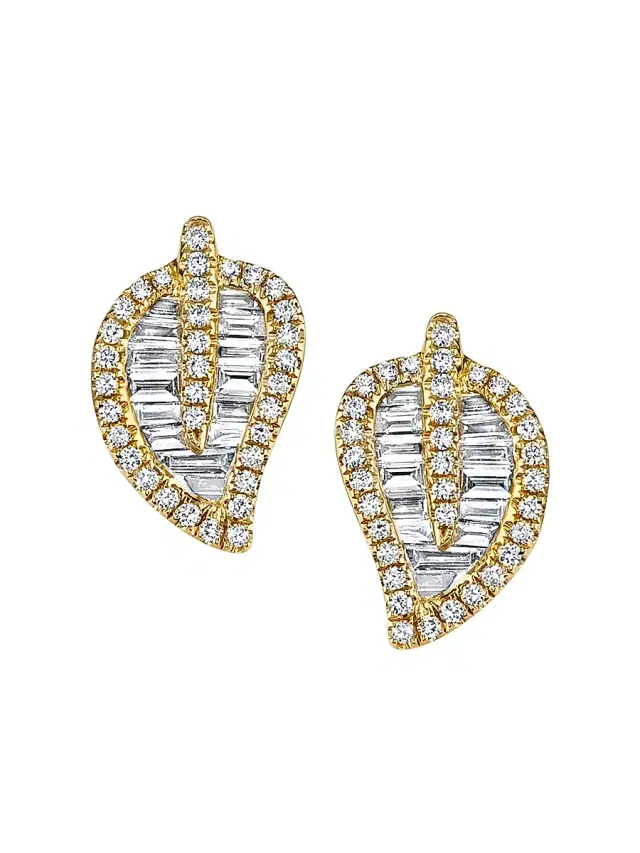 Women's Palm Leaf 18K Yellow Gold & 1.18 TCW Diamond  Stud Earrings - Yellow Gold
