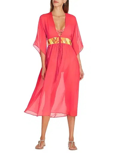 Valimare Women's Rio Chiffon Cover-Up Robe - Coral | Thumbnail 2