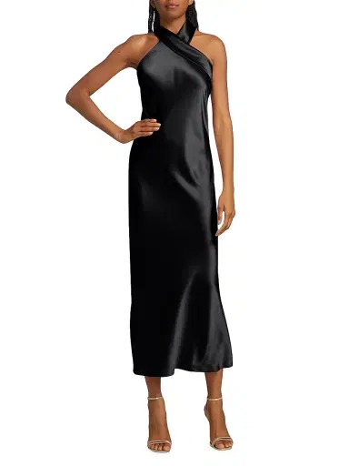 GALVAN LONDON Women's Pandora Satin Halterneck Midi-Dress - Black - Size 12 | Thumbnail 2 GALVAN LONDON Women's Pandora Satin Halterneck Midi-Dress - Black - Size 12 | Thumbnail 2