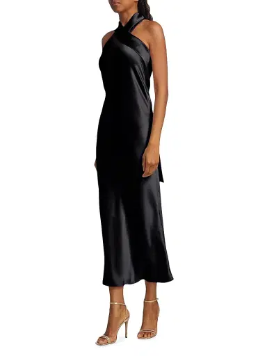 GALVAN LONDON Women's Pandora Satin Halterneck Midi-Dress - Black - Size 12 | Thumbnail 4 GALVAN LONDON Women's Pandora Satin Halterneck Midi-Dress - Black - Size 12 | Thumbnail 4