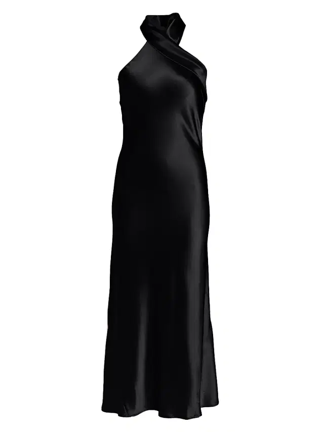 Galvan London Women's Pandora Satin Halterneck Midi-Dress - Black