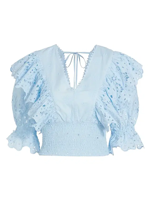 Queen Moda Women's Calla Ruffle Crop Top - Canale Blue