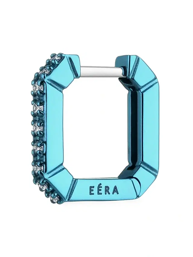 Women's Mini Candy 18K White Gold & 0.0765 TCW Diamond Geometric Hoop Earring - Light Blue