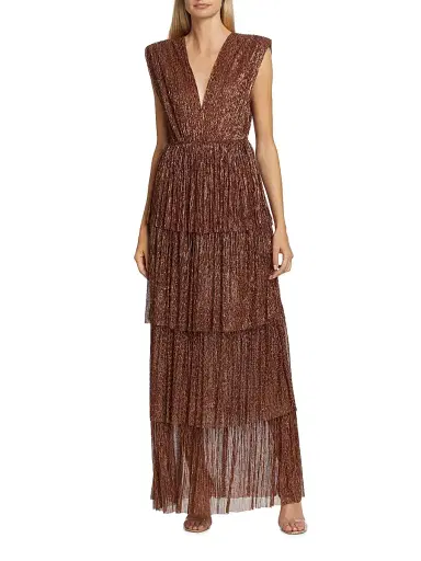 Sabina Musáyev Women's Skylar Tiered Belted Metallic Gown - Bronze - Size Small | Thumbnail 2 Sabina Musáyev Women's Skylar Tiered Belted Metallic Gown - Bronze - Size Small | Thumbnail 2