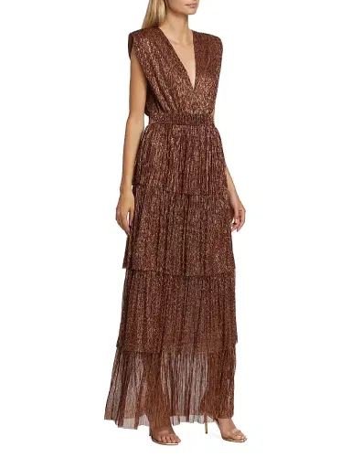 Sabina Musáyev Women's Skylar Tiered Belted Metallic Gown - Bronze - Size Small | Thumbnail 3 Sabina Musáyev Women's Skylar Tiered Belted Metallic Gown - Bronze - Size Small | Thumbnail 3