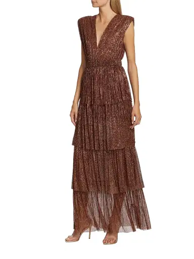 Sabina Musáyev Women's Skylar Tiered Belted Metallic Gown - Bronze - Size Small | Thumbnail 4 Sabina Musáyev Women's Skylar Tiered Belted Metallic Gown - Bronze - Size Small | Thumbnail 4