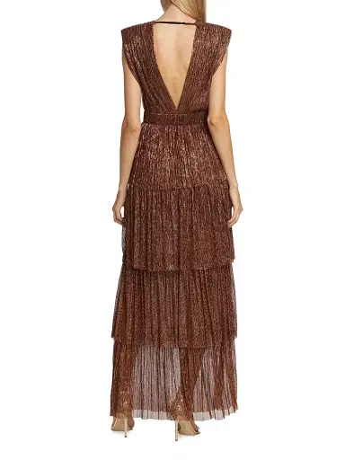Sabina Musáyev Women's Skylar Tiered Belted Metallic Gown - Bronze - Size Small | Thumbnail 5 Sabina Musáyev Women's Skylar Tiered Belted Metallic Gown - Bronze - Size Small | Thumbnail 5