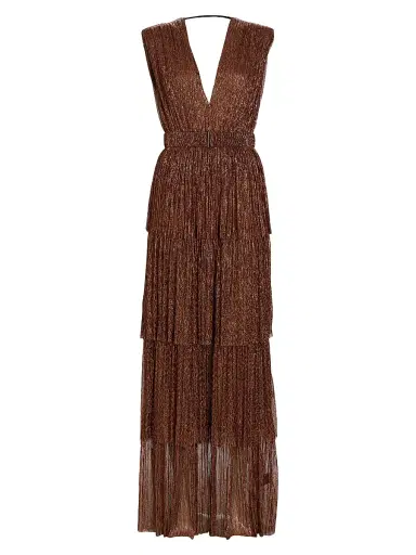 Sabina Musáyev Women's Skylar Tiered Belted Metallic Gown - Bronze - Size Small | Thumbnail 1 Sabina Musáyev Women's Skylar Tiered Belted Metallic Gown - Bronze - Size Small | Thumbnail 1