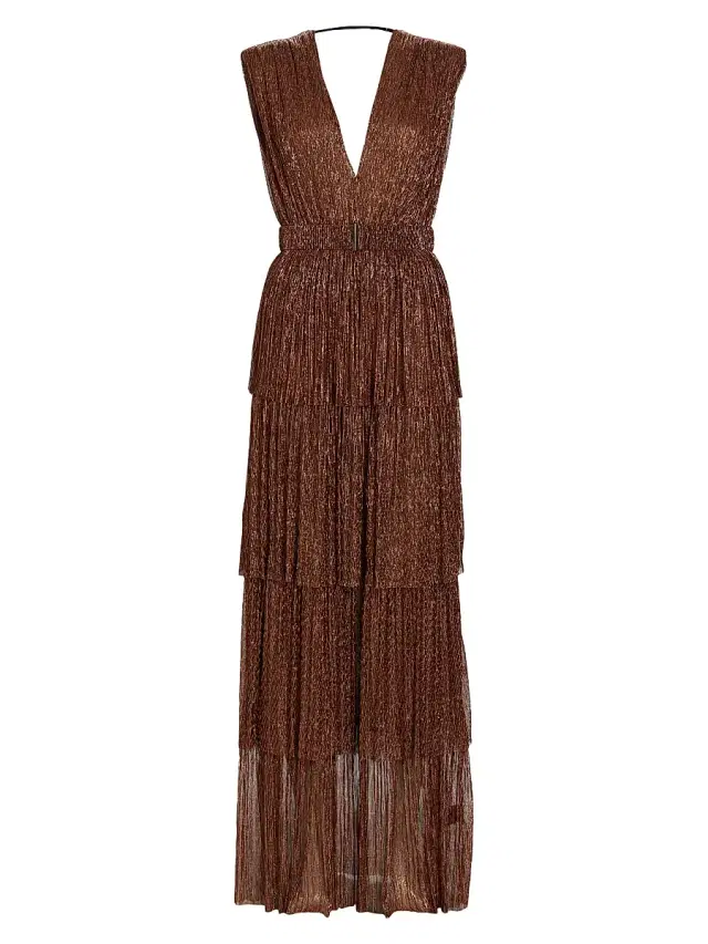 Sabina Musáyev Women's Skylar Tiered Belted Metallic Gown - Bronze