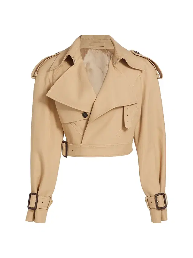 WARDROBE.NYC Women's Perfecto Cotton Crop Trench Coat - Khaki
