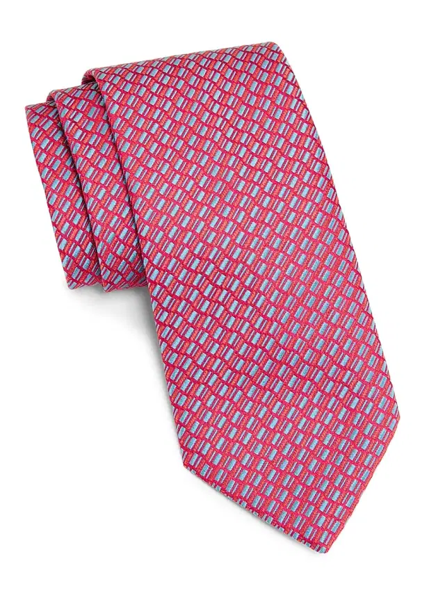 Men's Diagonal Railroad Silk Tie - Red