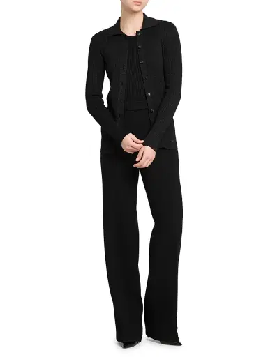 Kiton Women's Rib-Knit Wool-Blend Cardigan - Black - Size 10 | Thumbnail 2
