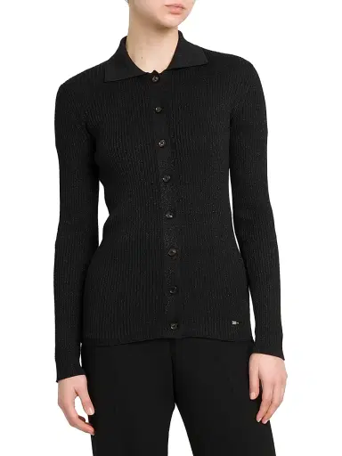 Kiton Women's Rib-Knit Wool-Blend Cardigan - Black - Size 10 | Thumbnail 3
