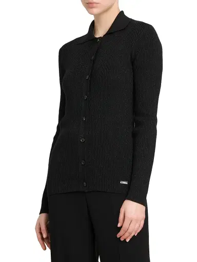 Kiton Women's Rib-Knit Wool-Blend Cardigan - Black - Size 10 | Thumbnail 4